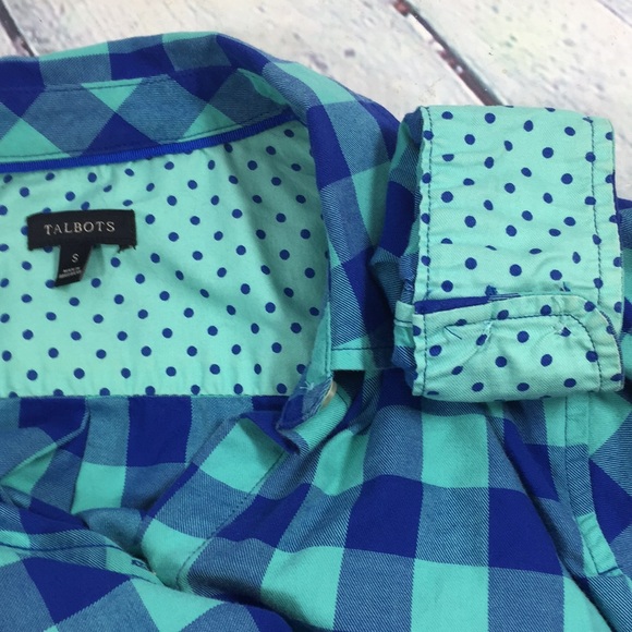 Talbots Large Checked Long Button Cuff Sleeve Top - Picture 9 of 9